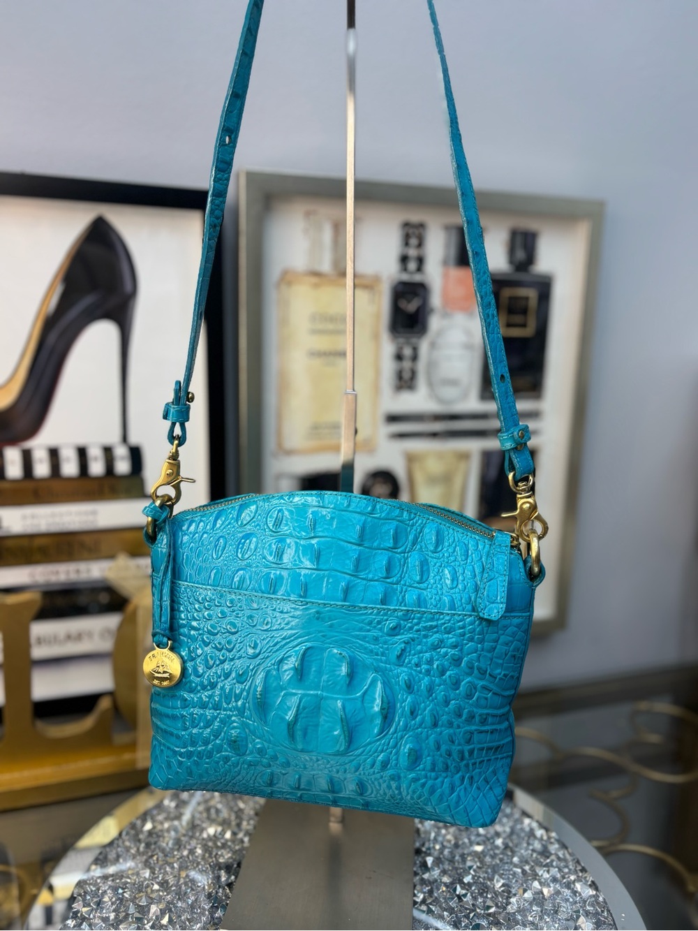 Brahmin genuine Croc-Embossed Anytime Mini Leather Crossbody Bag EUC